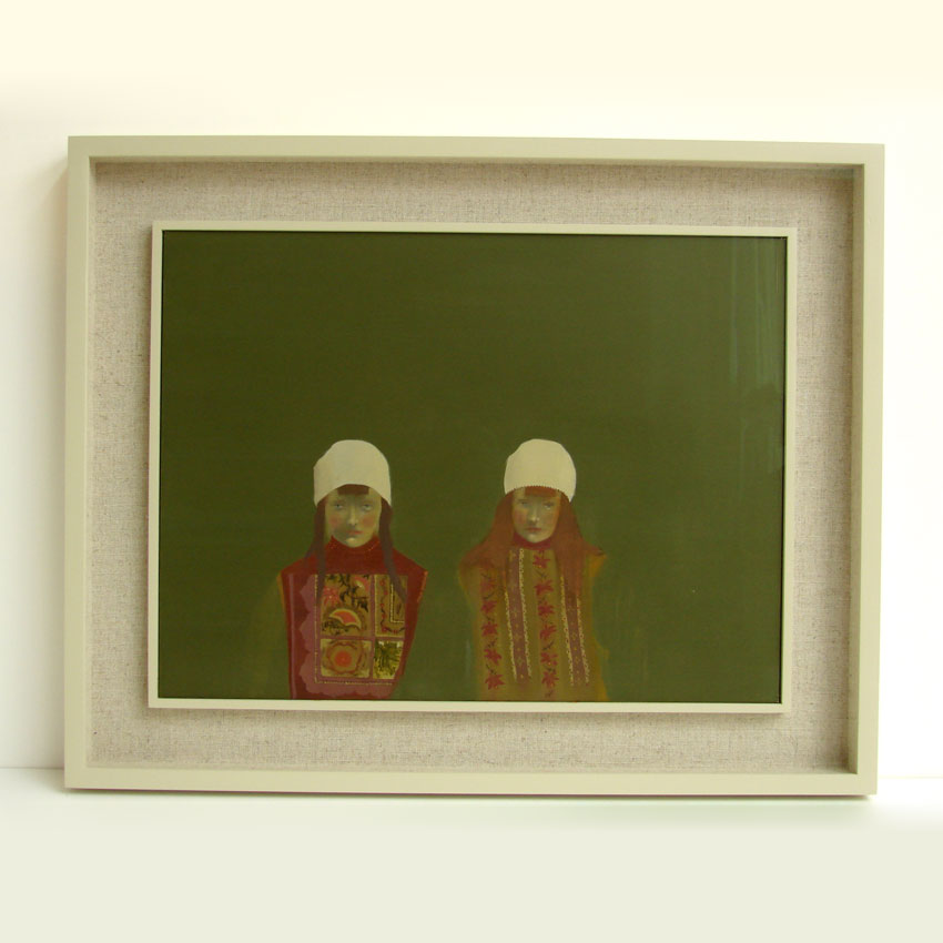 Box Frame with Linen Background - Painting by Sarah Ball